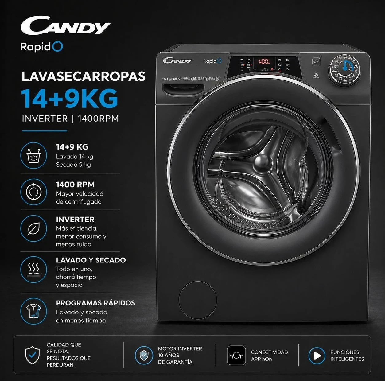 Outlet Lavasecarropas Candy 10/6 kg gris 2