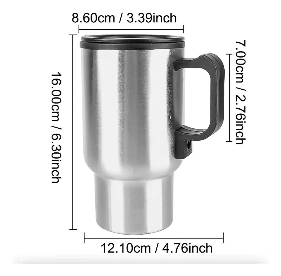 Tazón Mug 480ml Térmico Eléctrico 12v Auto, Acero  Inoxidable. Color Gris  2