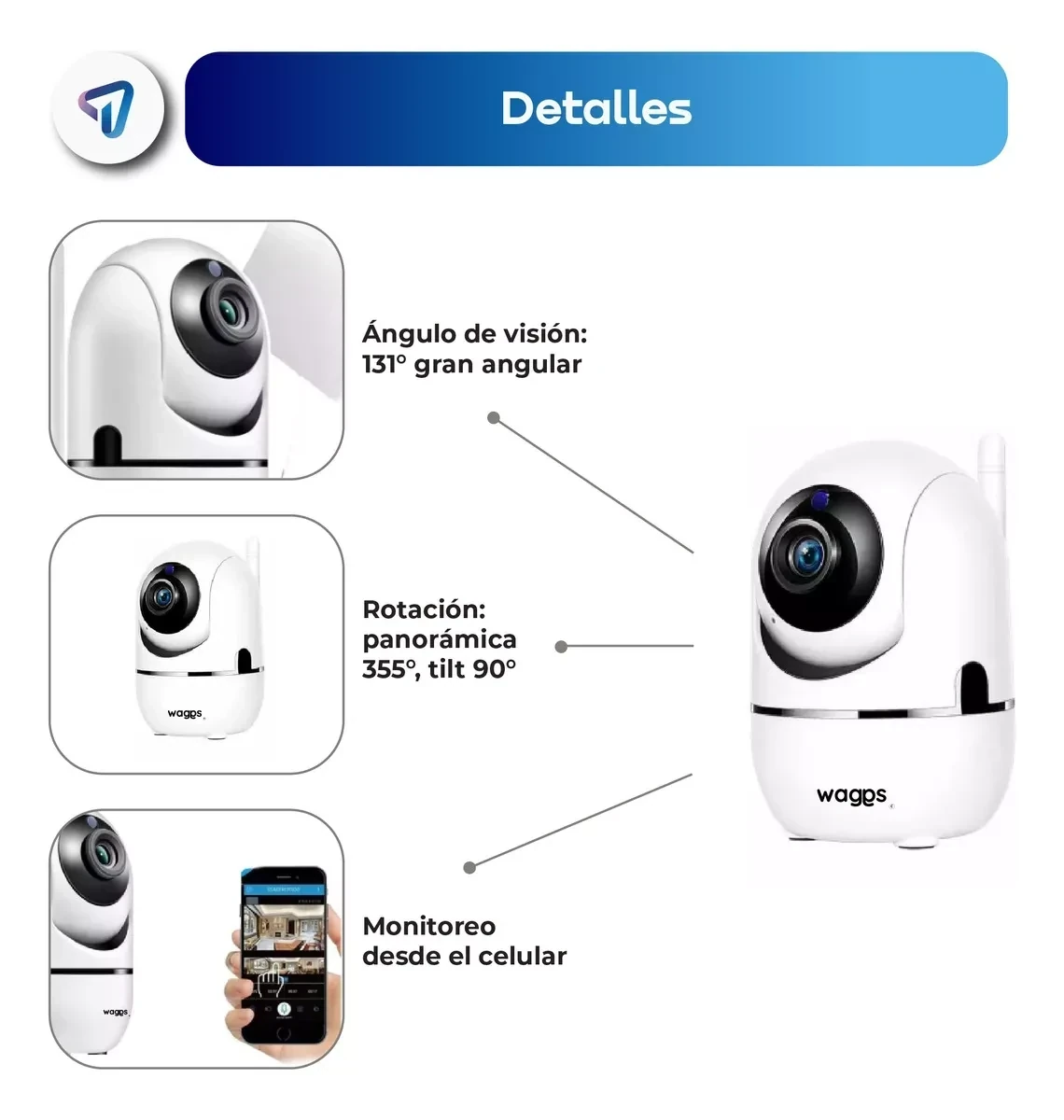 Camara De Seguridad Wifi Ip Interior Audio Y Vision Nocturna Waggs 2