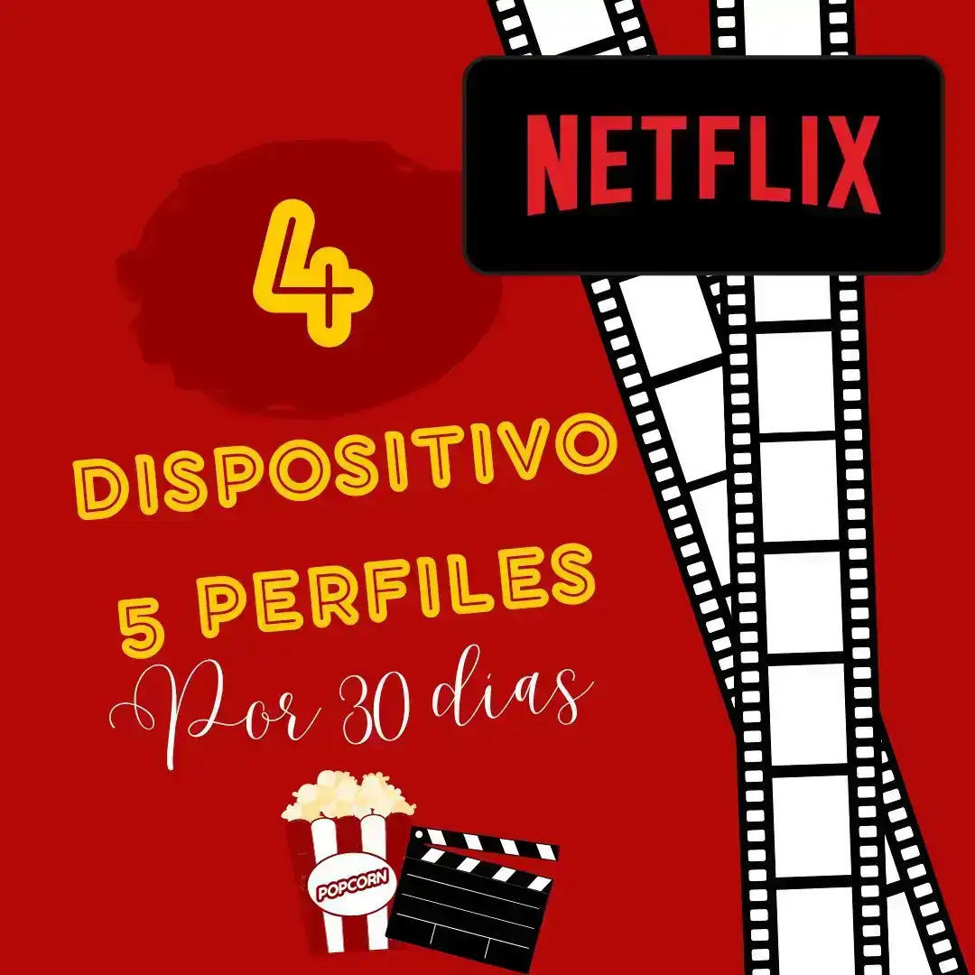 Netflix Completa 4 Dispositivos 5 perfiles por 30 días (Smart Tv, Tv Box, Smart Phone, Tablet, PC)