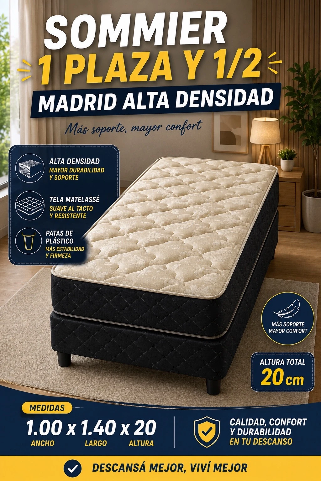 SOMMIER MADRID 1PLAZ Y 1/2 ALTA DENSIDAD