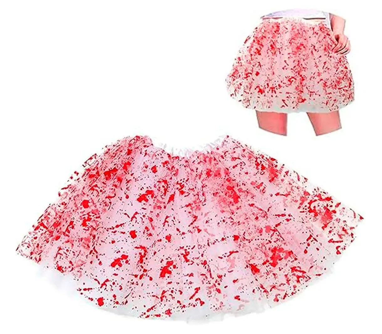 Tutu 3 capas 30 cm halloween blanco con sangre  2