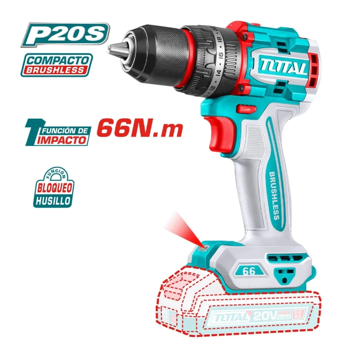 TIDLI206681-TDLI20602 Taladro percutor 66nm + taladro atornillador 60nm total 3