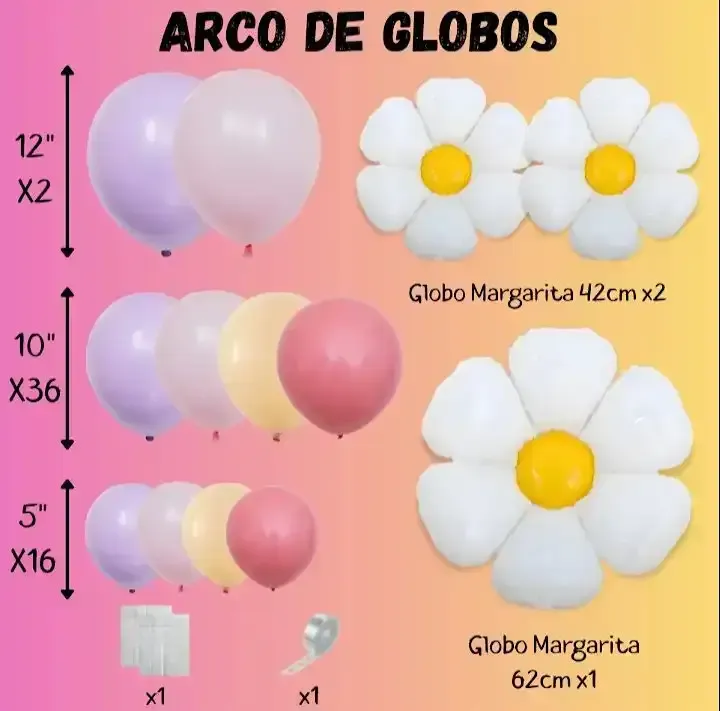 Set super guirnalda margarita pastel multicolor 59 pcs naranja/violeta/rojo/rosa 4