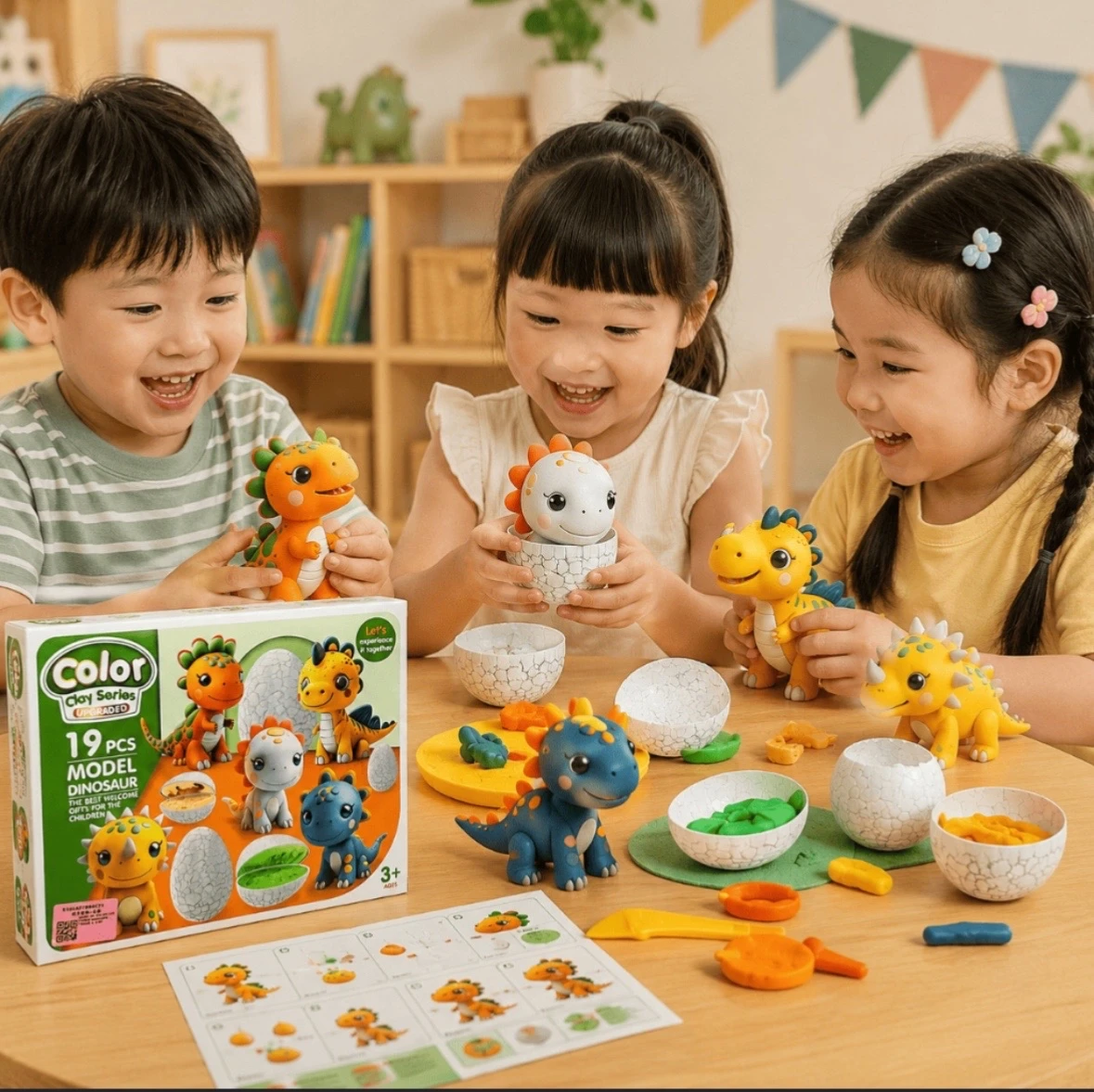 🦖 Set de Plastilina / Masa para Moldear Dinosaurios (19 Piezas) 🥚✨ 3