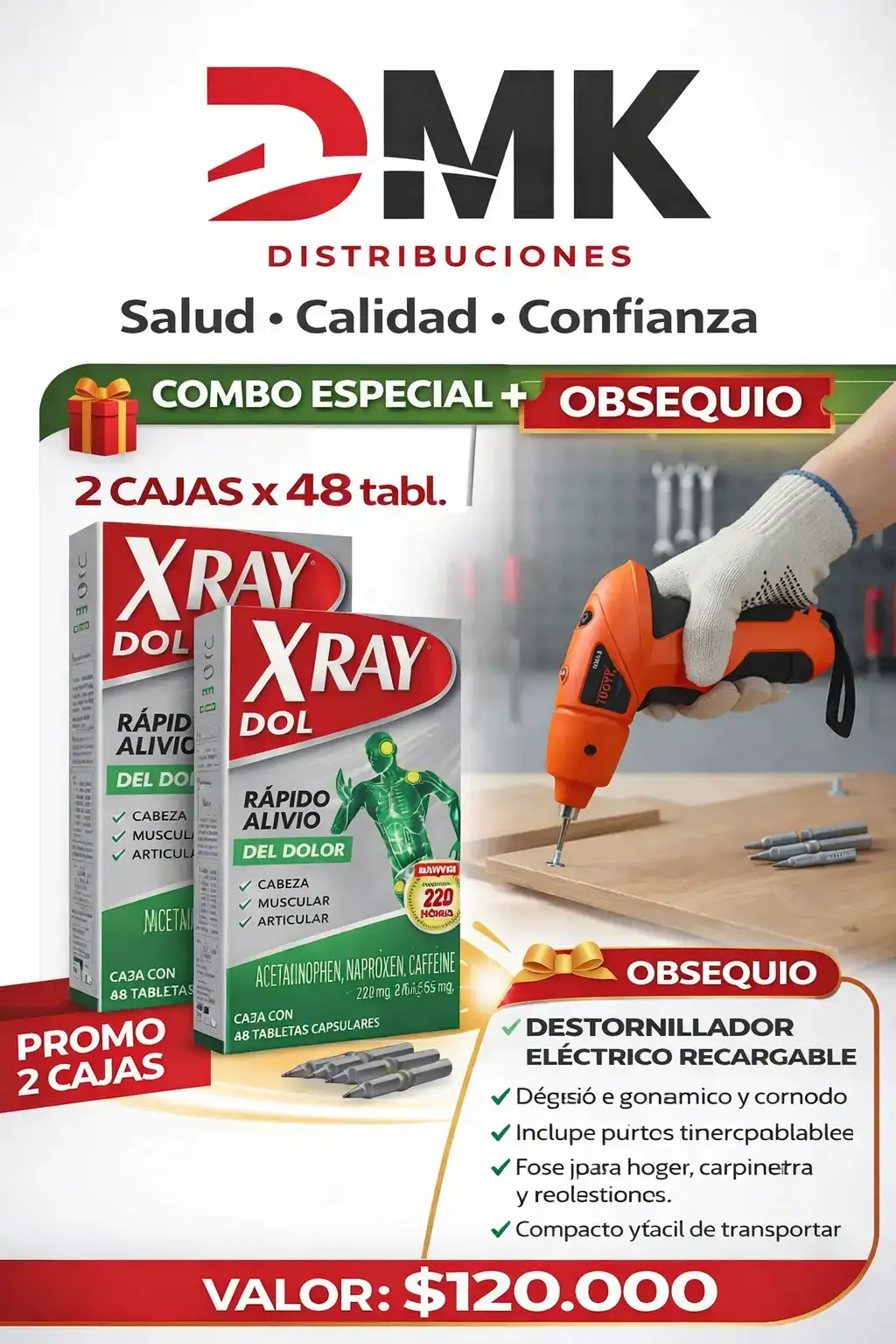 COMBO 2 CAJAS X RAY DOLL X 48 TABL.OBS DESTORNILLADOR ELÉCTRICO 