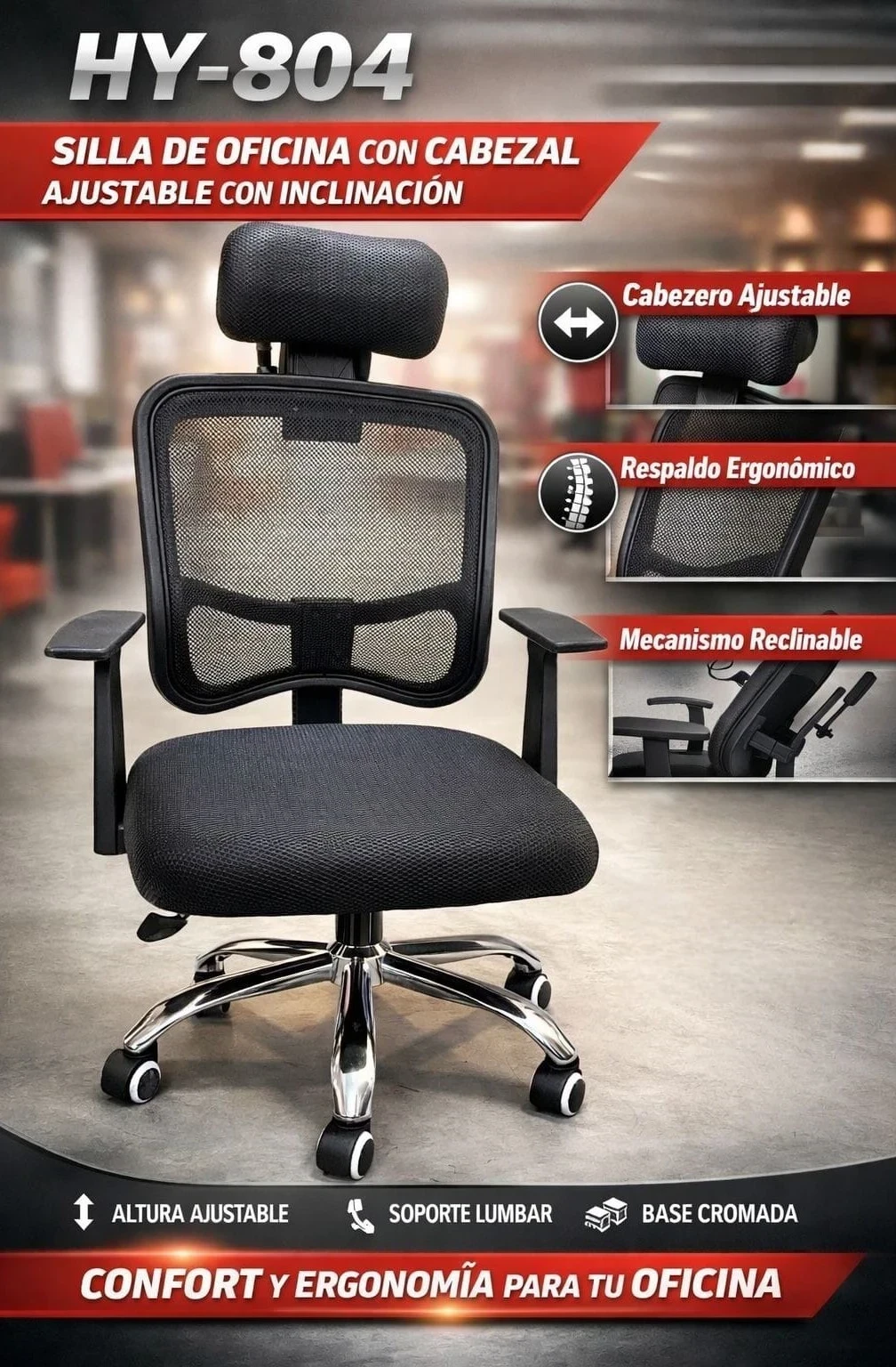 SILLA OFICINA C/CABEZAL*  HY-804
