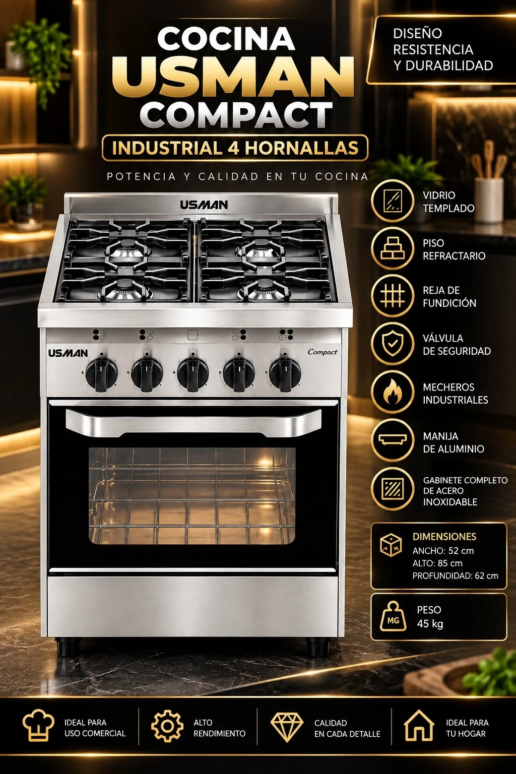 COCINA USMAN COMPACT INDUSTRIAL 4H *CONSULTAR DISPONIBILDAD CON EL VENDEDOR*
