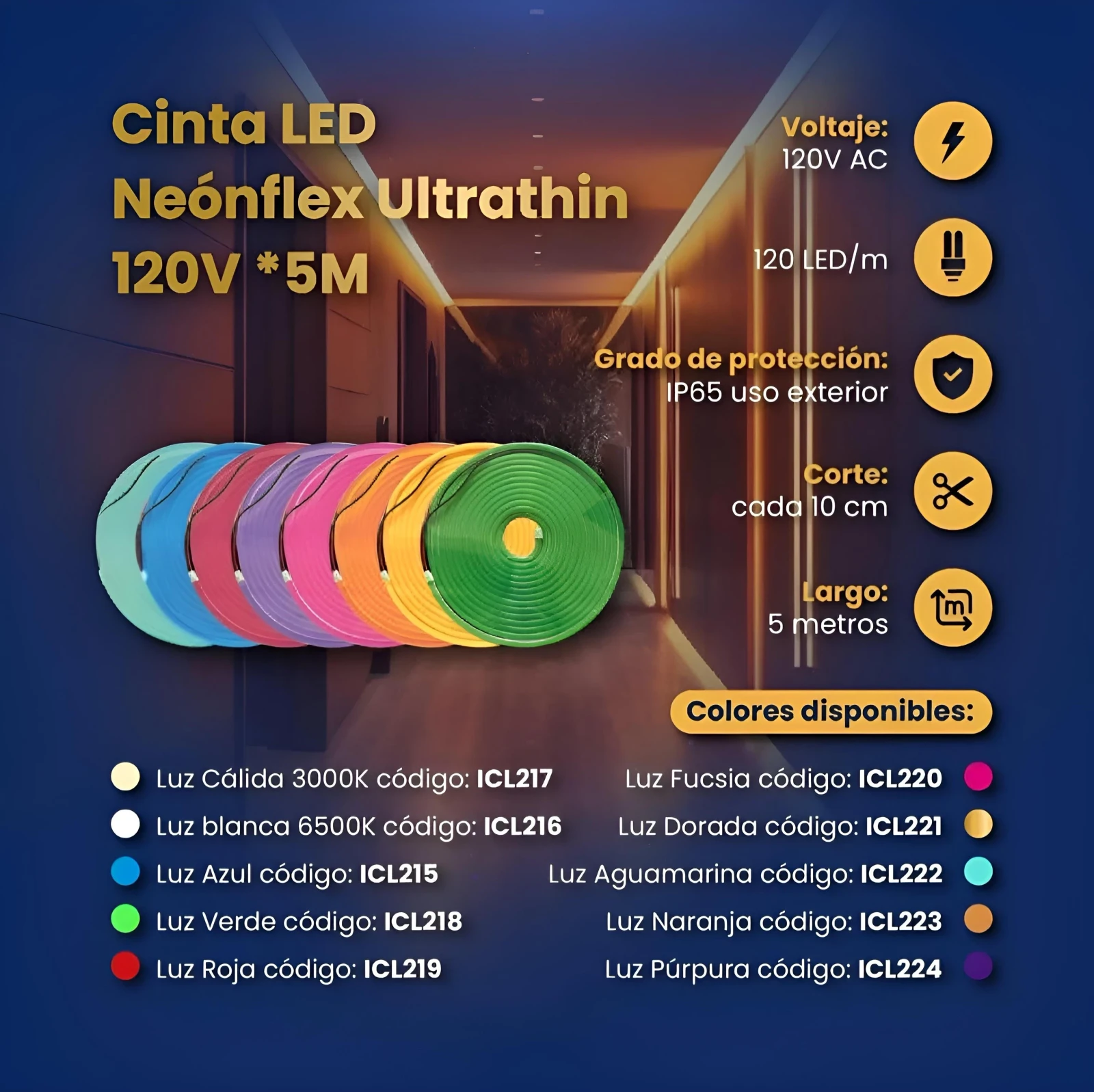CINTA LED NEON 110V 10W 120L/M IP65 5M 2