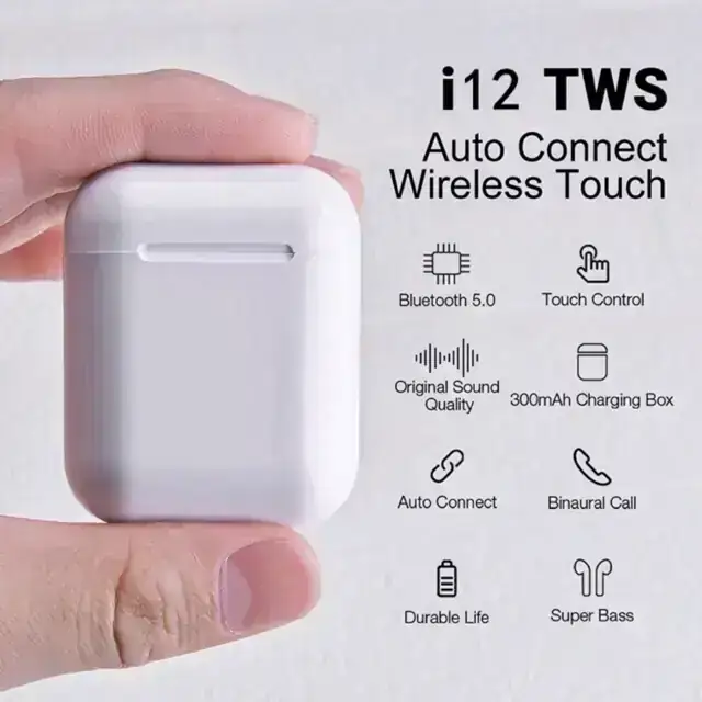 Audífonos Bluetooth inalambricos i12 + funda protectora  2