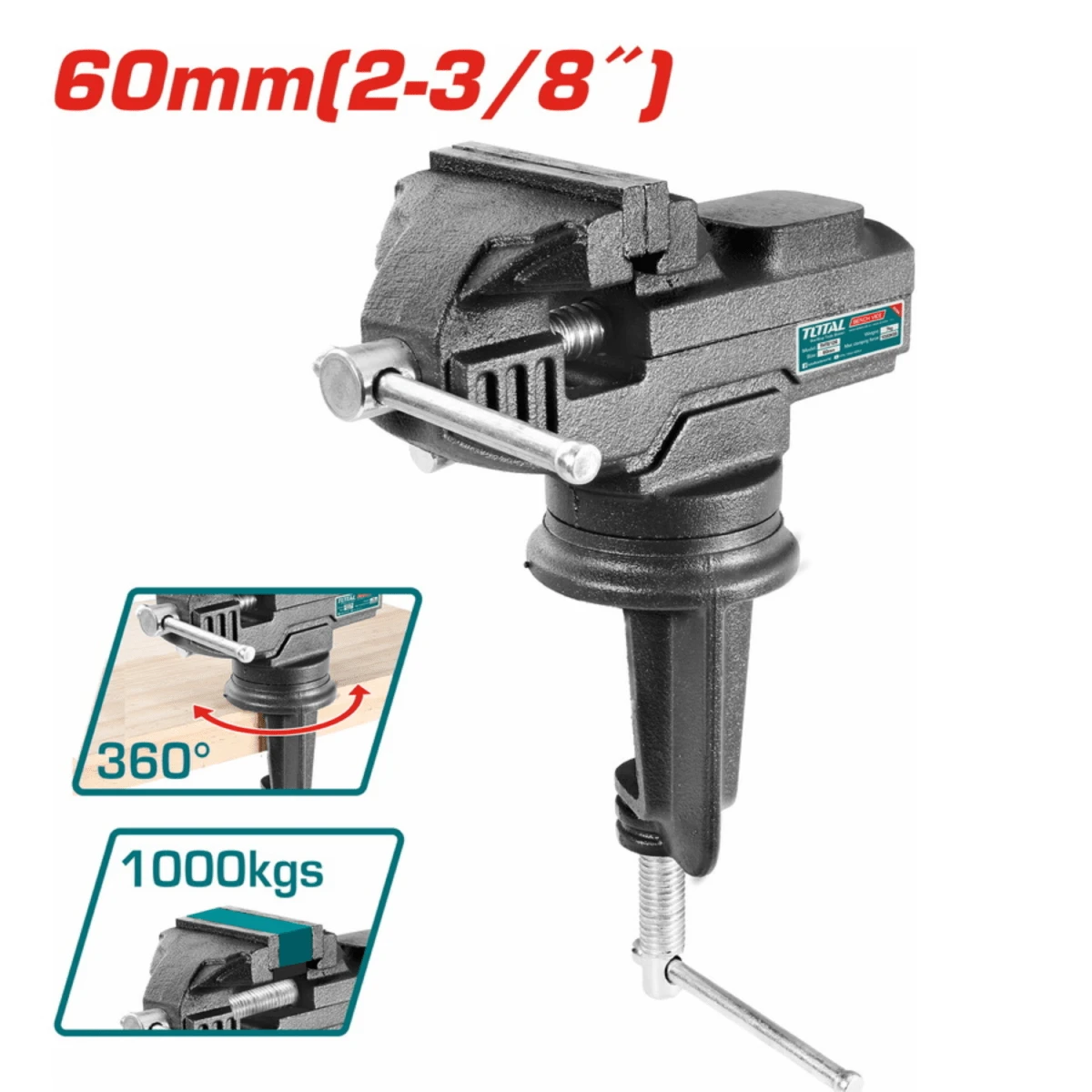 Tornillo de banco con base giratoria 60mm soporta 100kg total