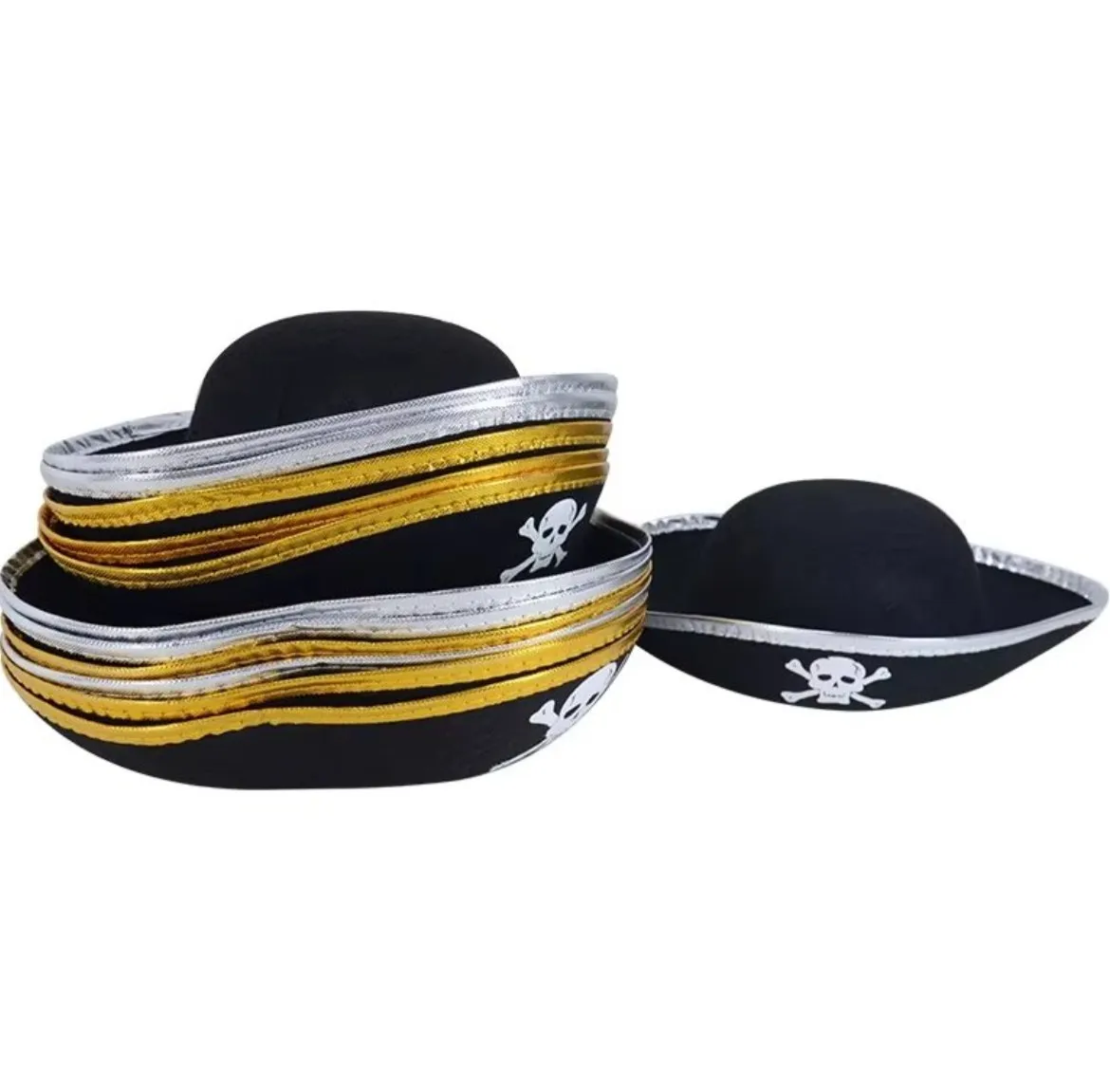 Sombrero paño pirata 3 puntas plata/oro 2