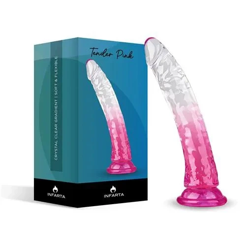 Consolador Curvo Tender Pink De Tpe Transparente Degradé Con Ventosa 22 Cm