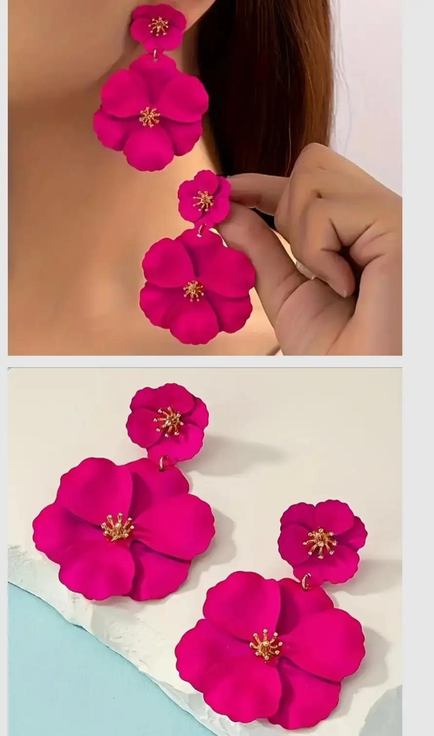 Aretes flores color rosa rojiso