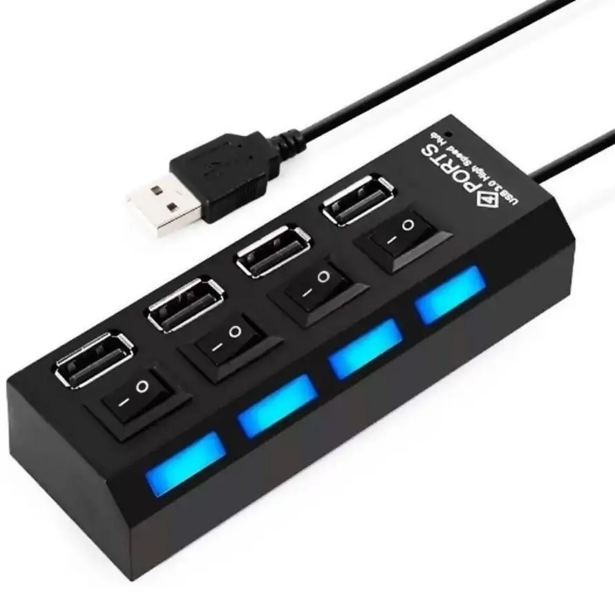 Hub usb 4 puertos cable 2.0 luz led 2