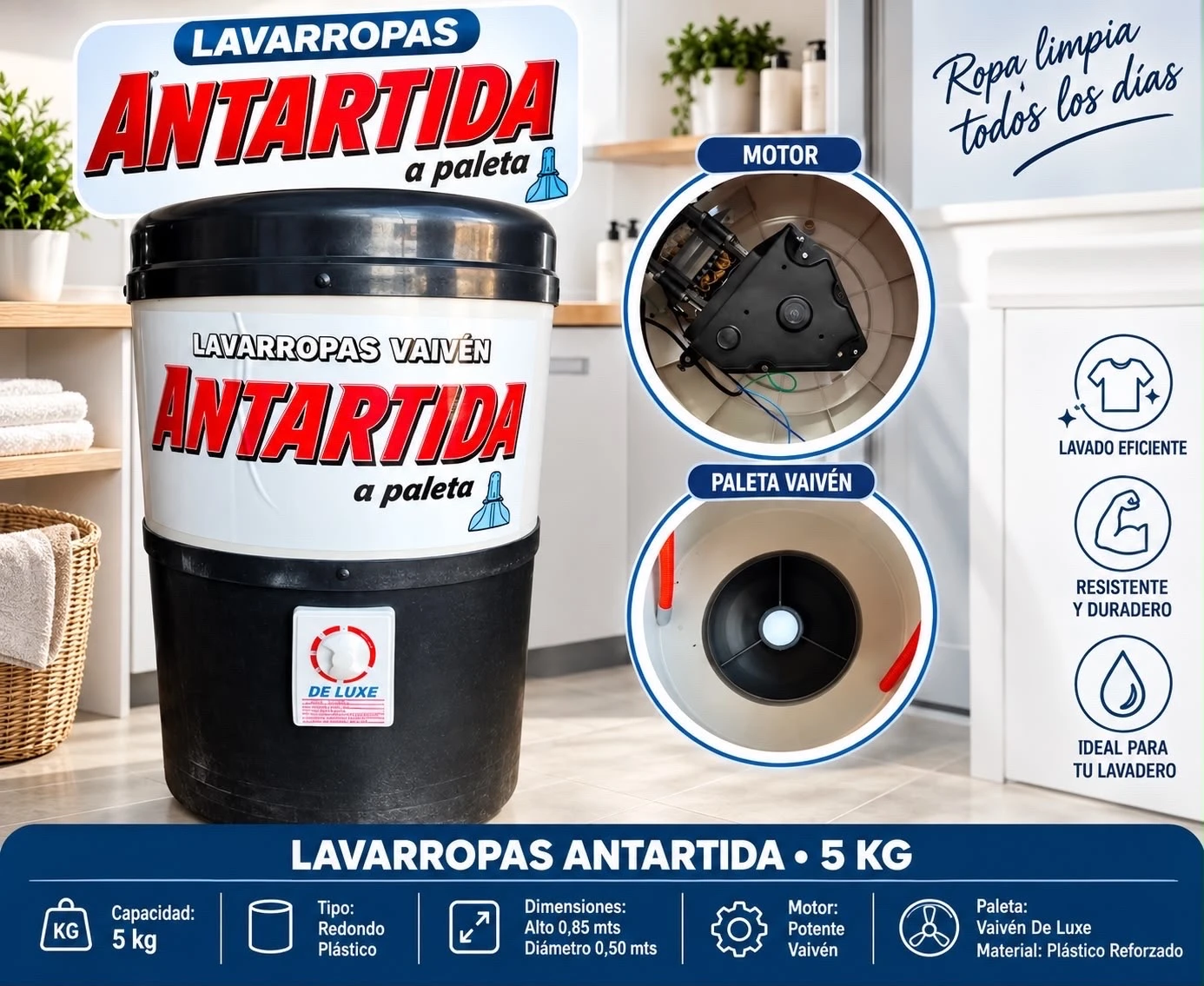 LAVARROPAS ANTARTIDA 5KG A PALETA NEGRO ‼️ENTREGA INMEDIATA‼️
