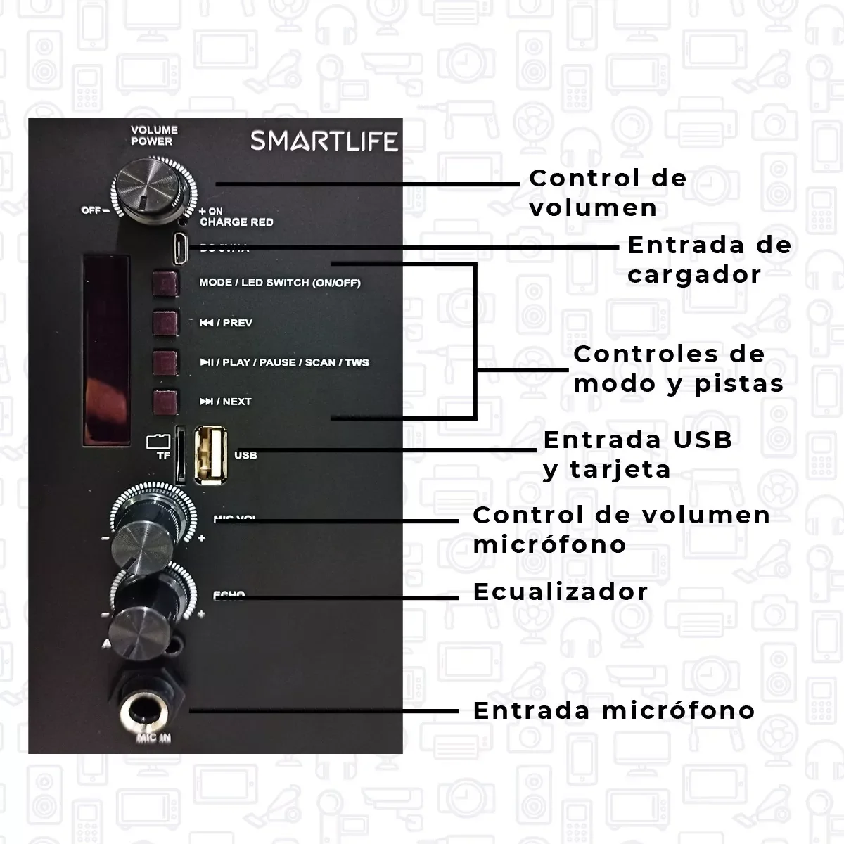 Parlante Portatil Inalambrico Smartlife Party Box Pb10808 8w 3