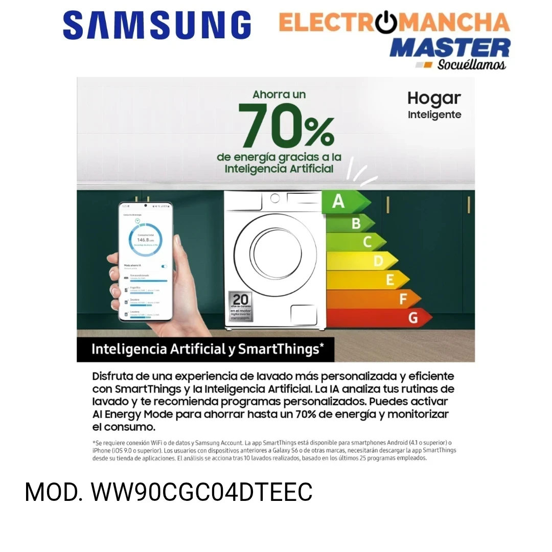 LAVADORA SAMSUNG WW90CGC04DTEEC 9 KG. 1400 RPM. A-10% 4