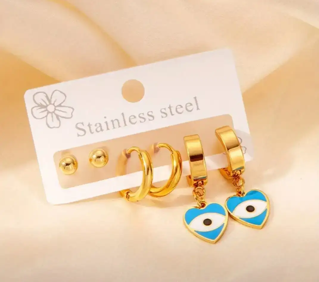 Juego de 3 pares de aretes ojo turco 