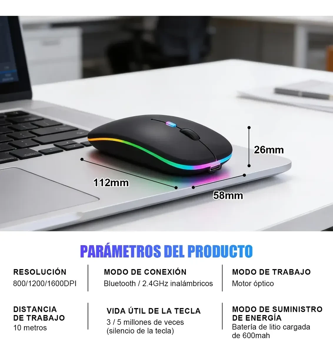 Mouse Inalámbrico Recargable Usb Silencioso Dual Bluetooth 3