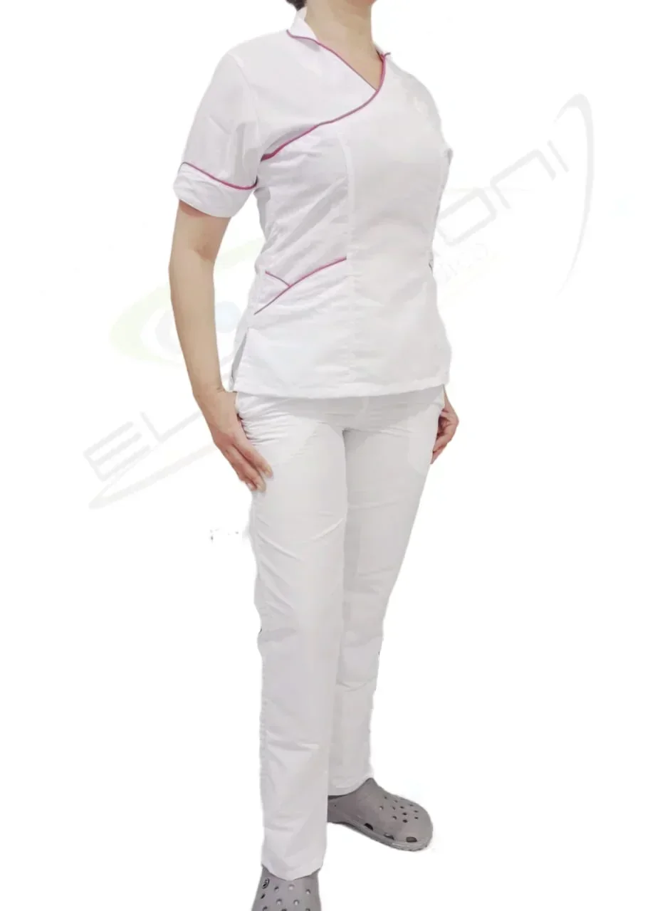 Uniforme Dama Antifluido Cuello Cruzado Blanco  2
