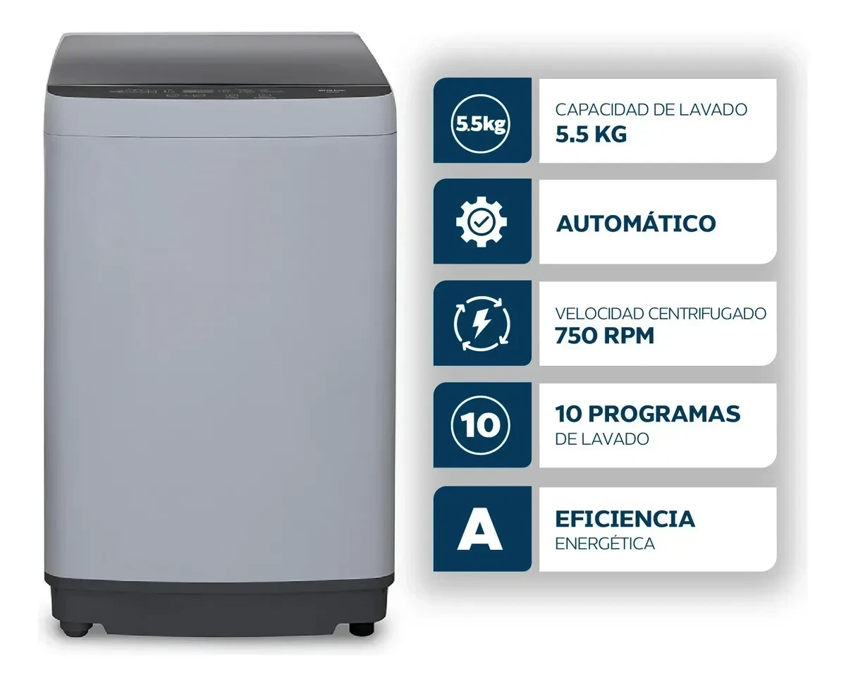 Lavarropas Automático Carga Superior Philco 5.5 Kg 750 Rpm Gris