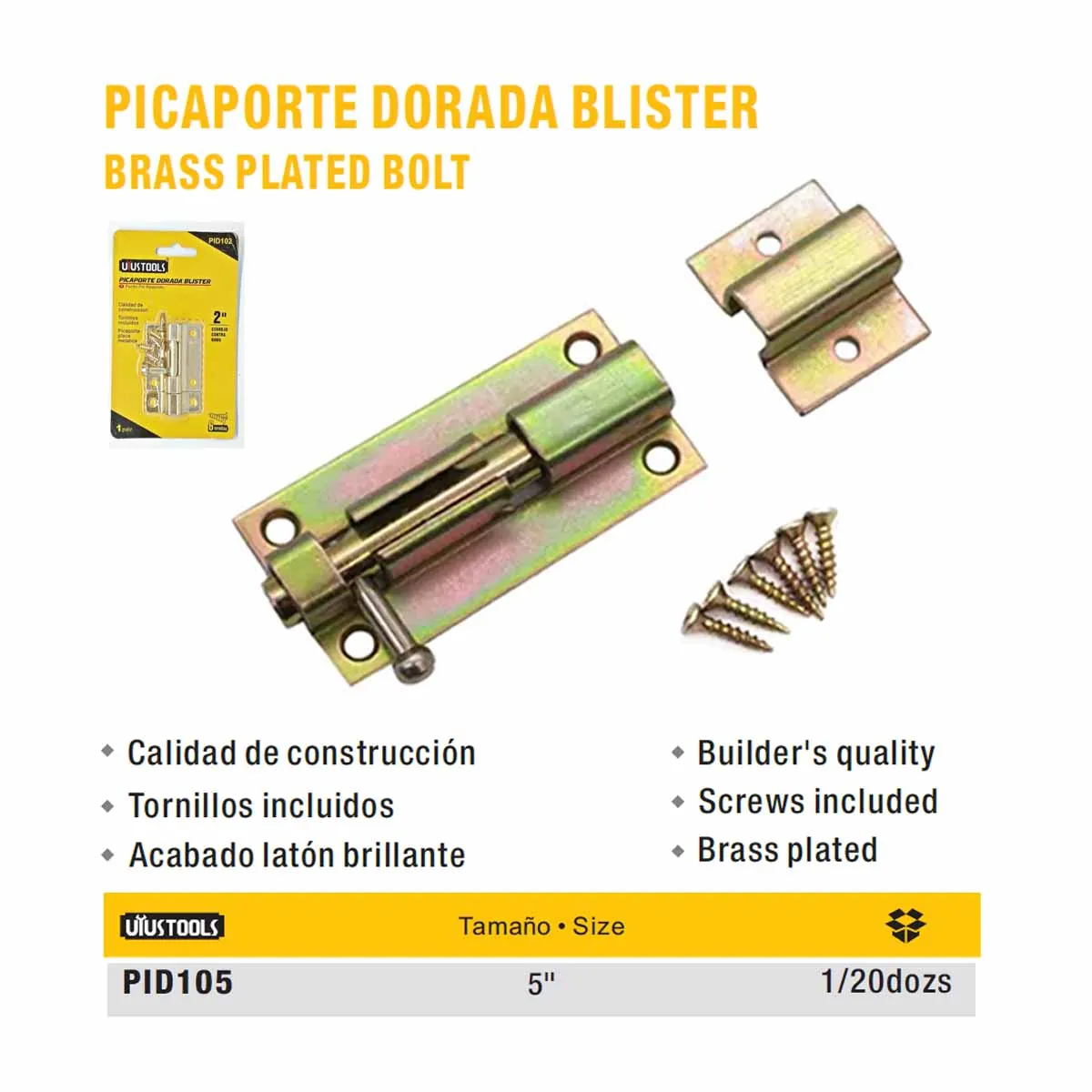 PICAPORTE DORADO BLISTER UYUST 5" 