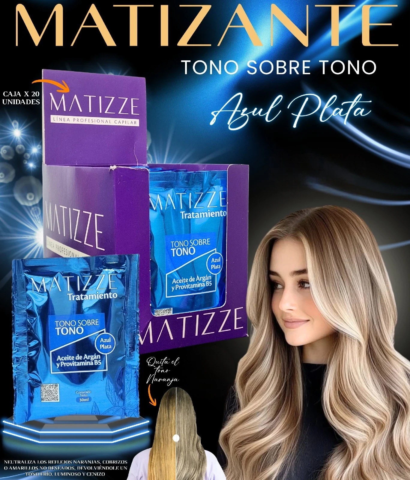 Sachet Matizante Tono Sobre Tono 30ml Azul Plata Matizze