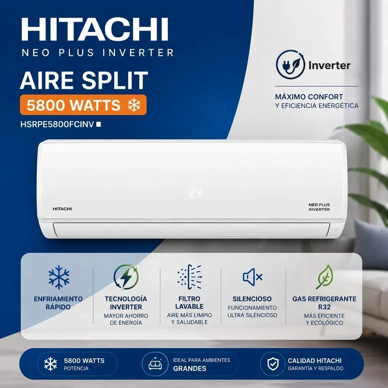 Aire acondicionado Hitachi 5800W Inverter