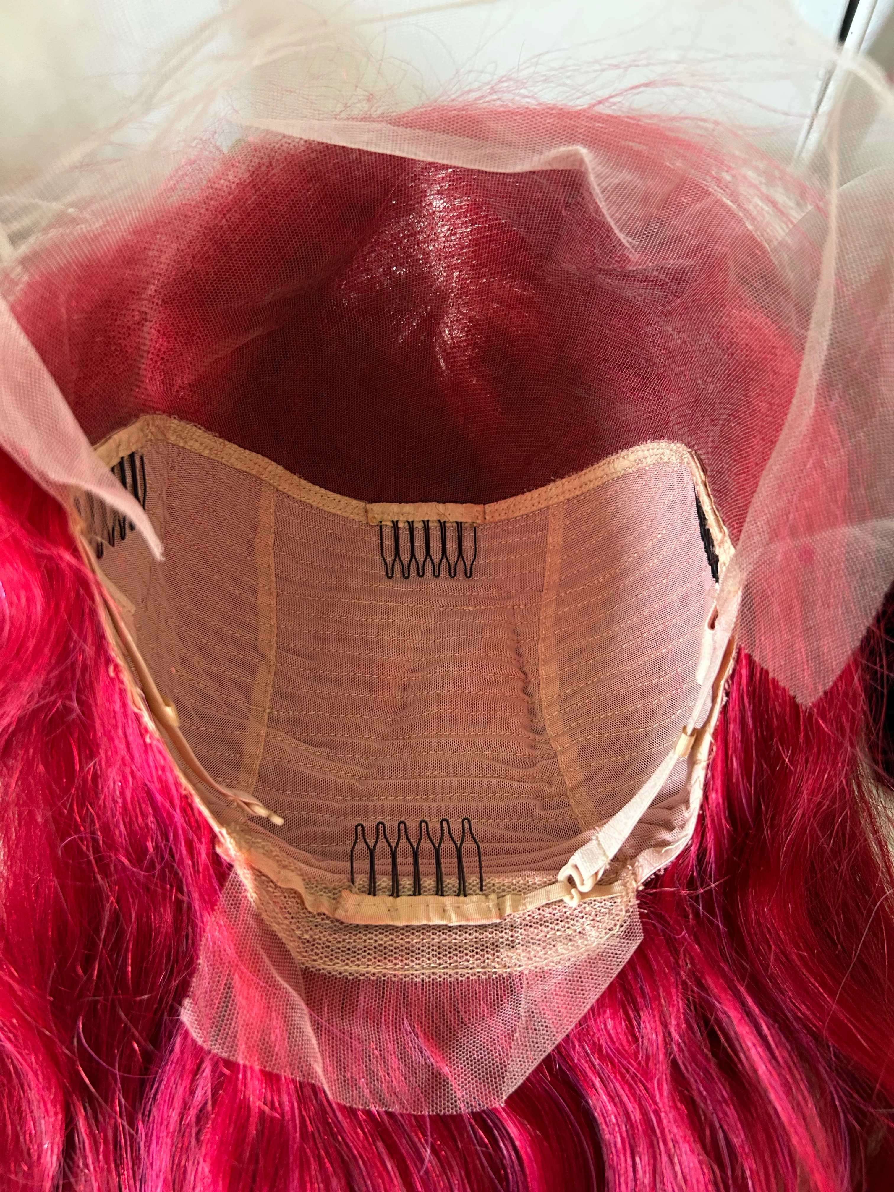 Peluca fantasia Roja con degradado fucsia de cabello humano, frontal lace 13x6, 28 pulgada  4