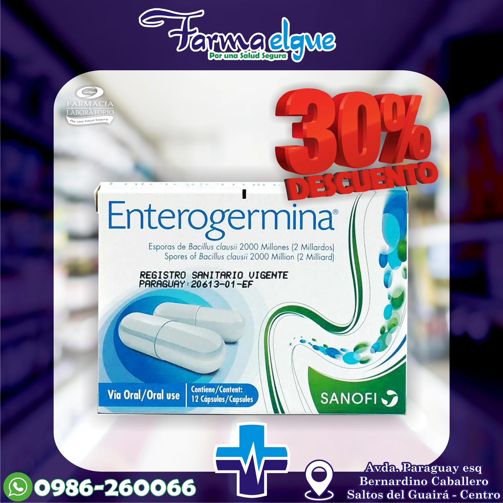 Enterogermina ® Esporas de Bacillus Clausii 2000 Millones (2 Millardos) - Caja de 12 cápsulas