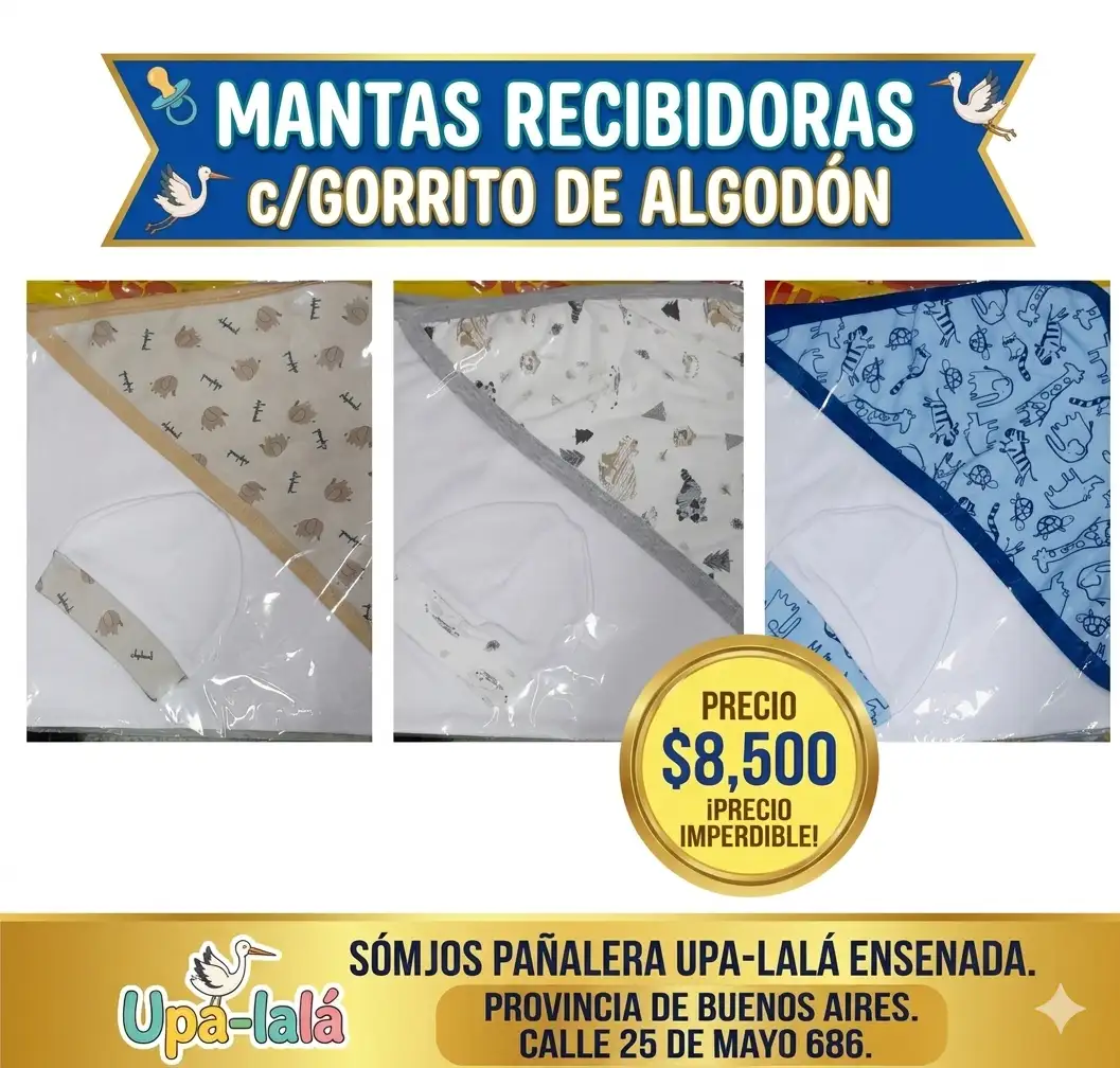 Mantas Recibidoras de algodón con Gorrito 