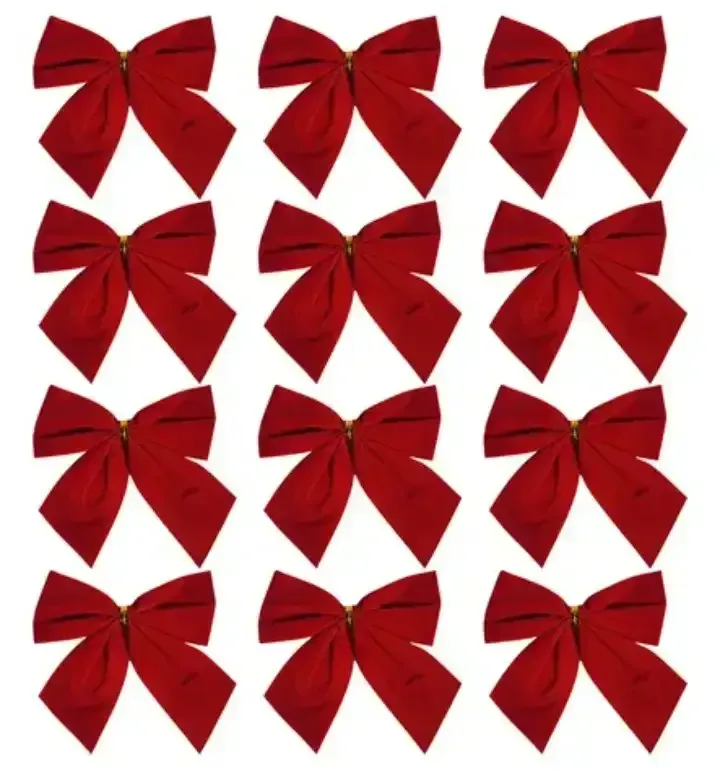 Moño navideño rojo terciopelo 12 piezas