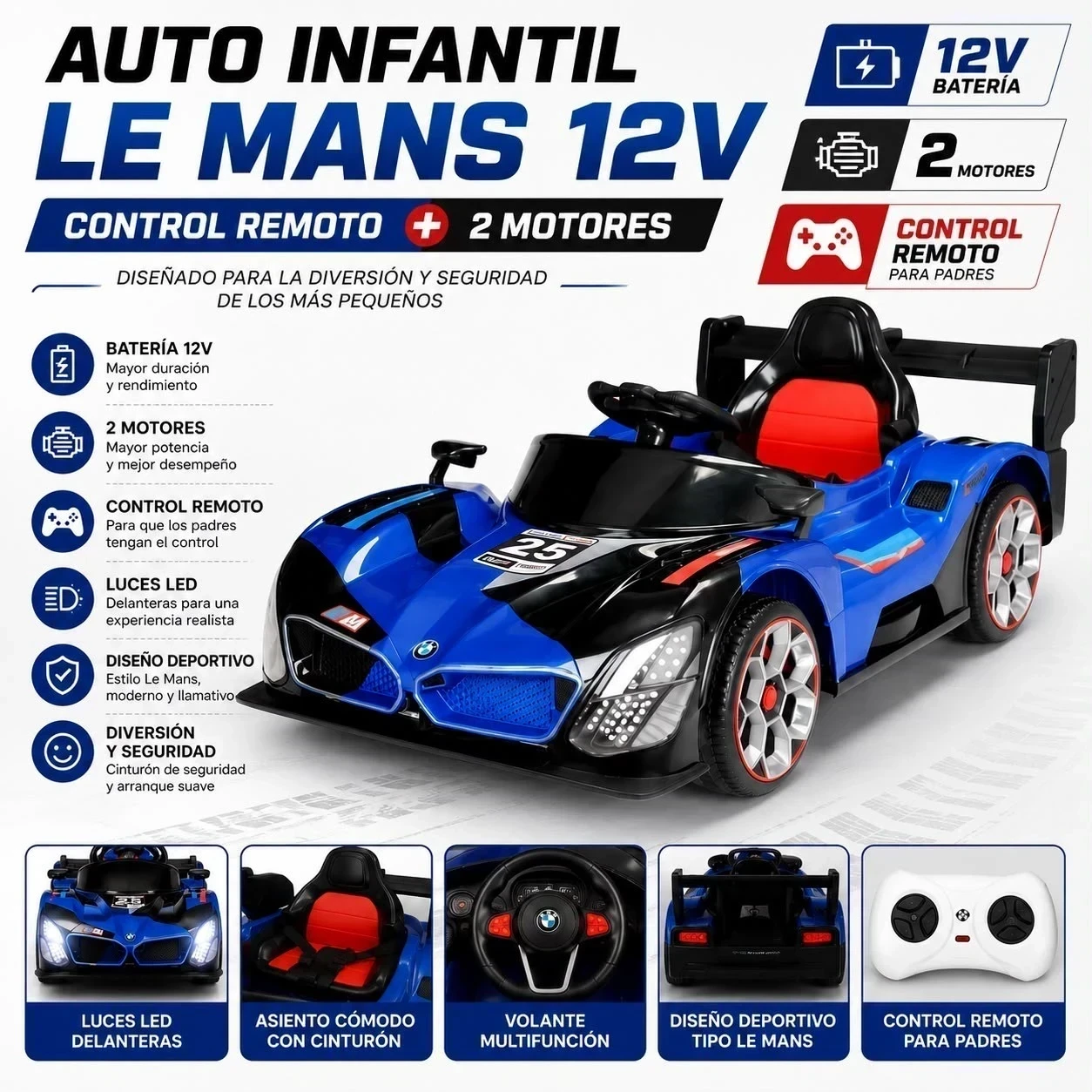 AUTO INFANTIL A BATERÍA LE MANS C/ CONTROL REMOTO Y 2 MOTORES