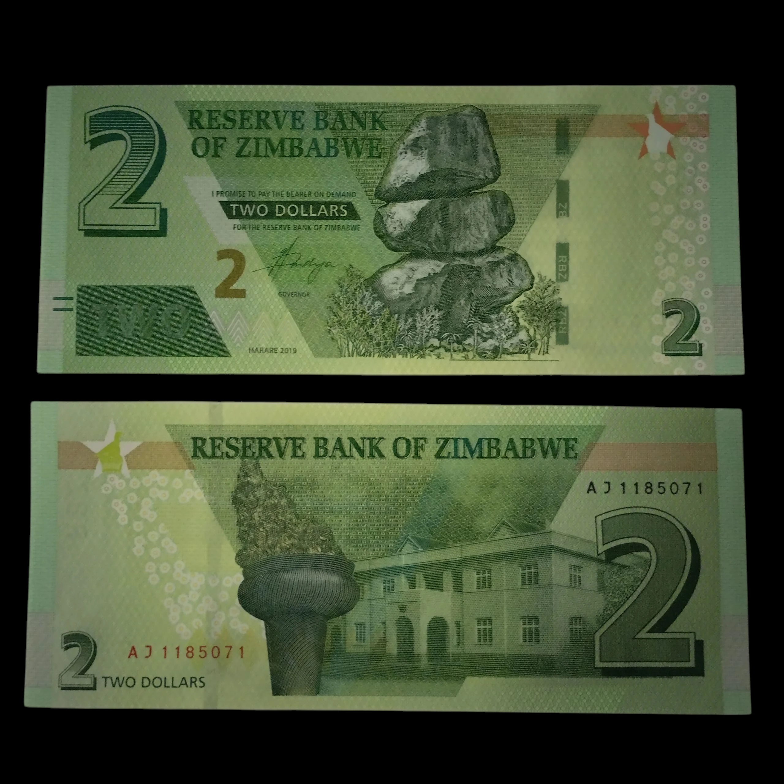 • Zimbawe 2 dólares UNC