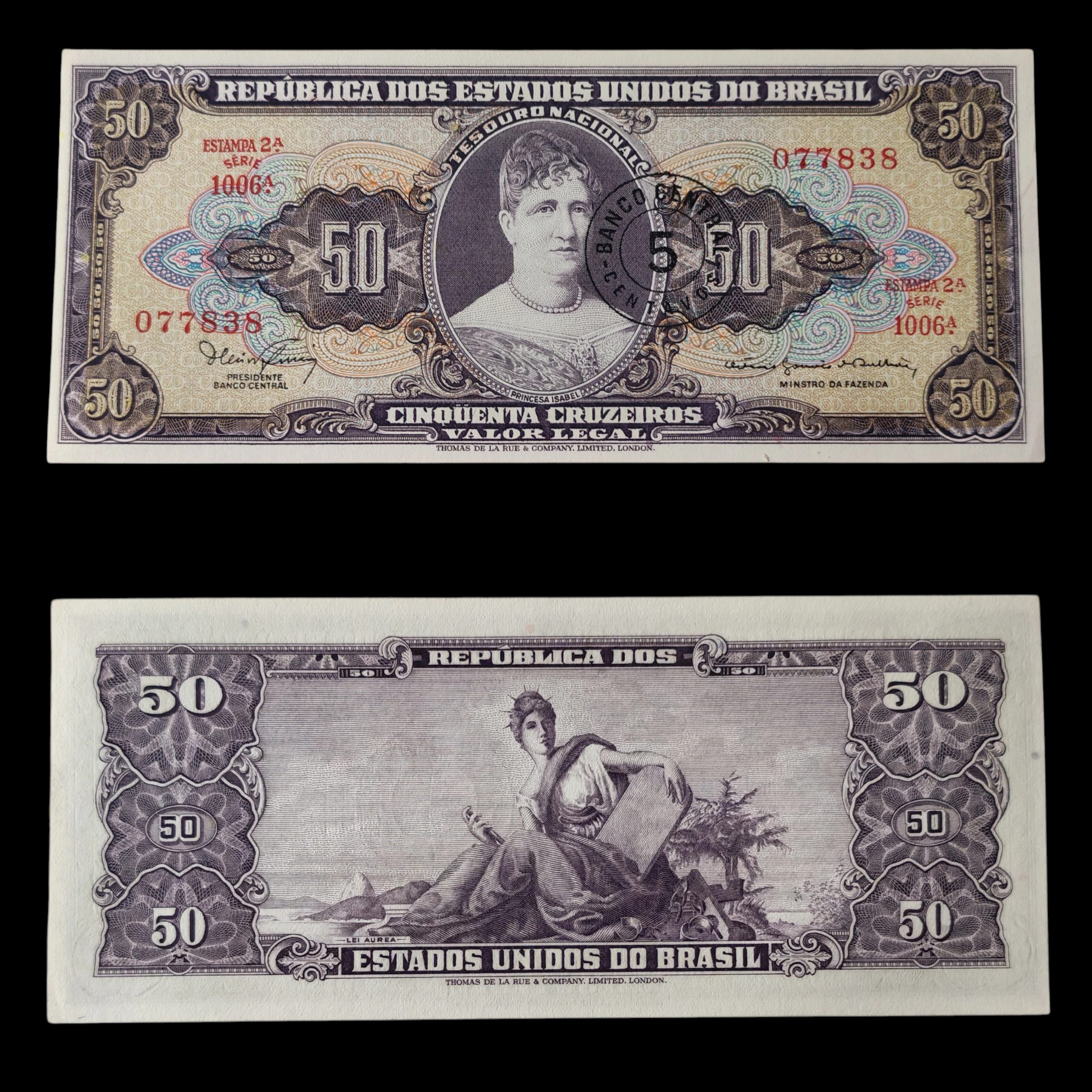 ° Brasil 50 cruzeiros resellado a 5 centavos UNC