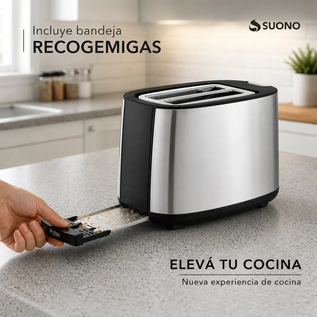 Tostadora Eléctrica Suono 2 Rebanadas 7 Niveles Descongelar Tostar Desayuno Saludable 750w Negro