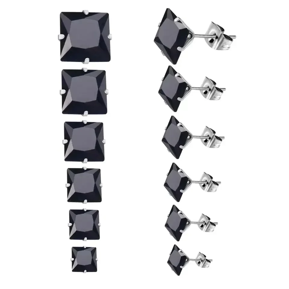 Pendientes Cristal Negro Cuadrado  2