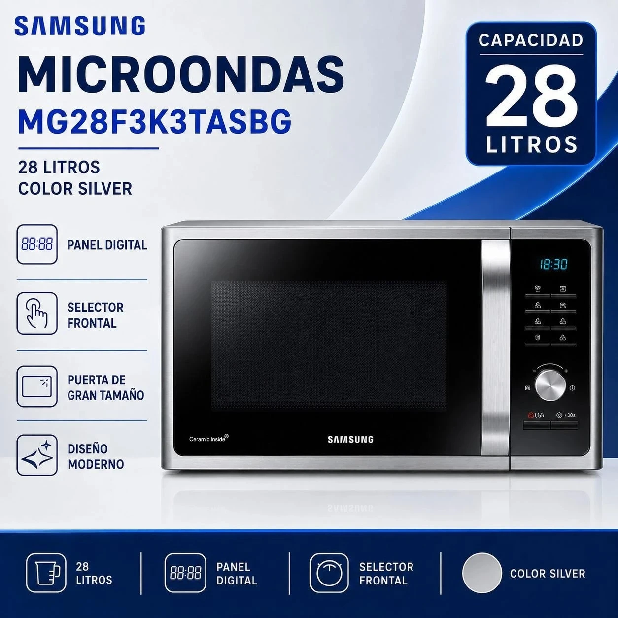  MICROONDAS SAMSUNG 28 LTS SILVER MG28F3K3TAS