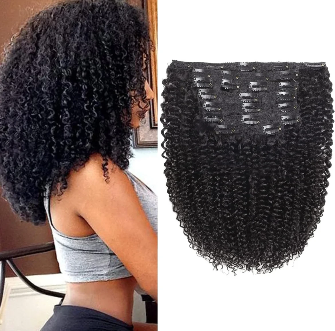 Extensiones de cabello humano virgen y brasileño Kinky  de trama doble 18” , 10 unidades, 4.23 oz (120 g) 