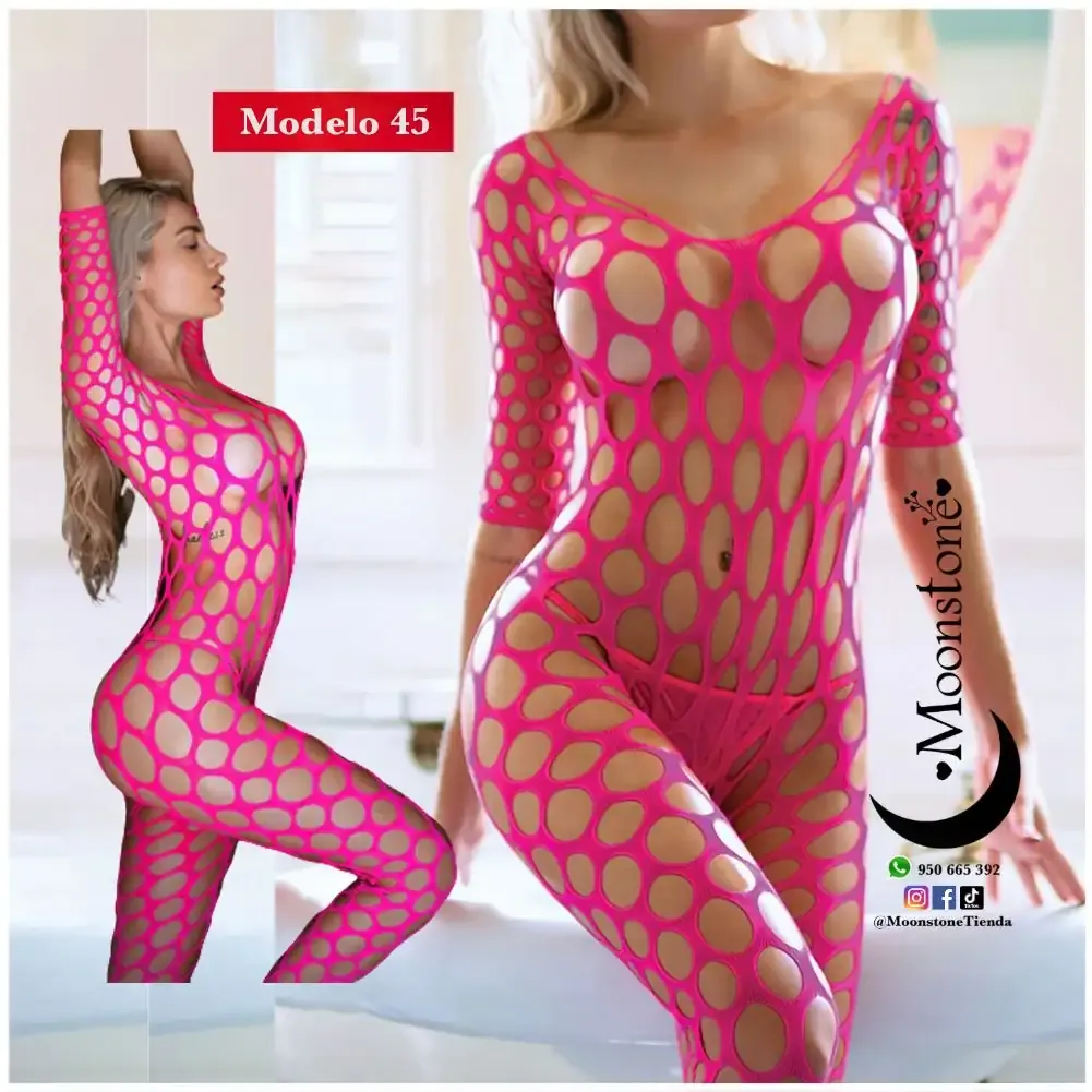 Modelo 45 Ennterizo cocos malla fucsia manga larga
