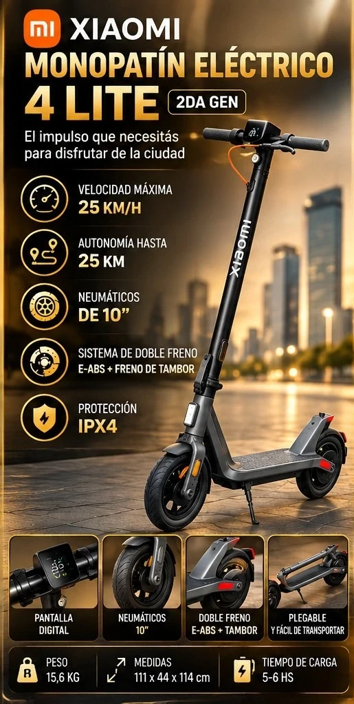 XIAOMI MONOPATÍN ELÉCTRICO 4 LITE 2DA GEN *CONSULTAR DISPONIBILIDAD CON EL VENDEDOR*