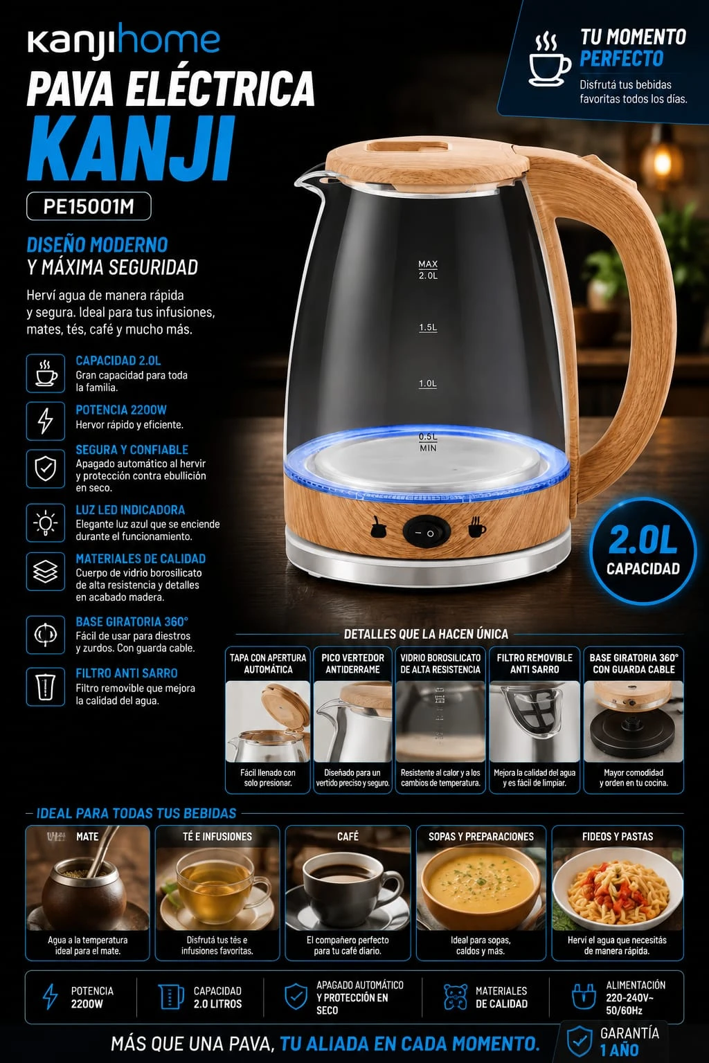 Pava Eléctrica Kanjihome Madera