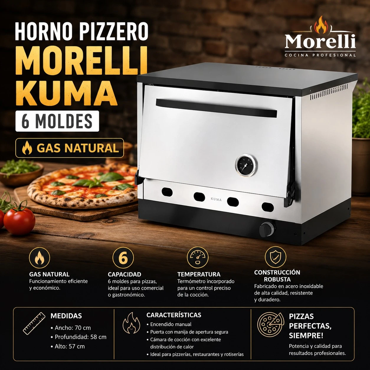 HORNO PIZZERO MORELLI H6 KUMA GAS NATURAL‼️SOLO POR PEDIDOS‼️