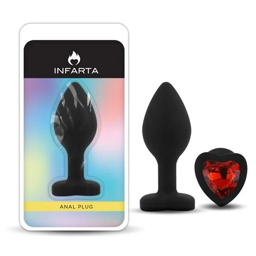 Anal Plug Heart Love Silicone Small Black Plug - Red Diamond