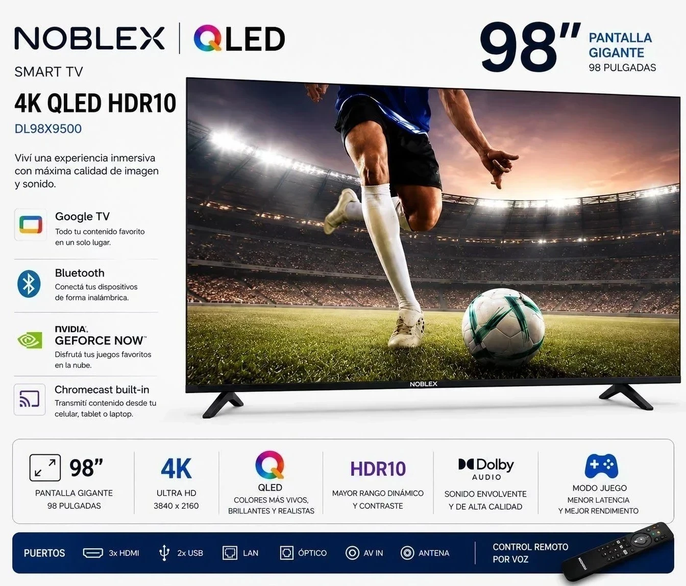 SMART TV NOBLEX 98” QLED C/GOOGLE TV DL98X9500