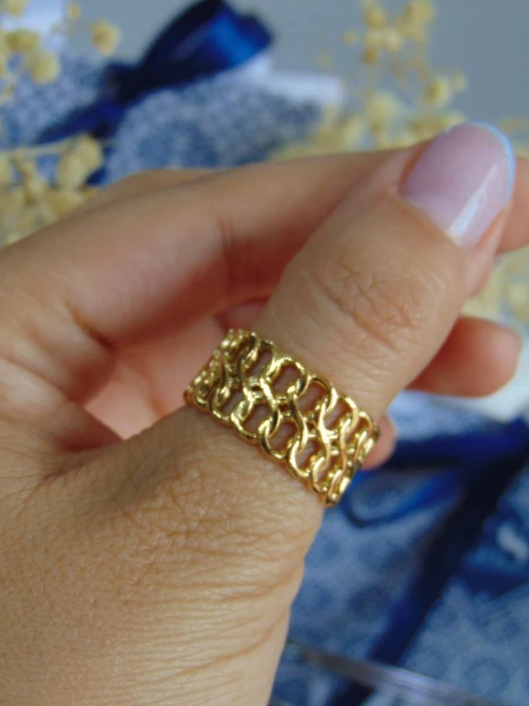 ANILLO ACERO DOR 2 LINEAS AJUSTABLE ESLABON  2