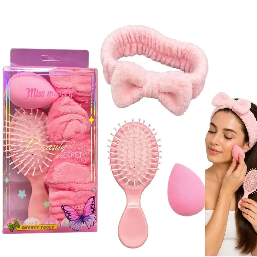Set de balaca + mini cepillo+ beauty blender miss mistery