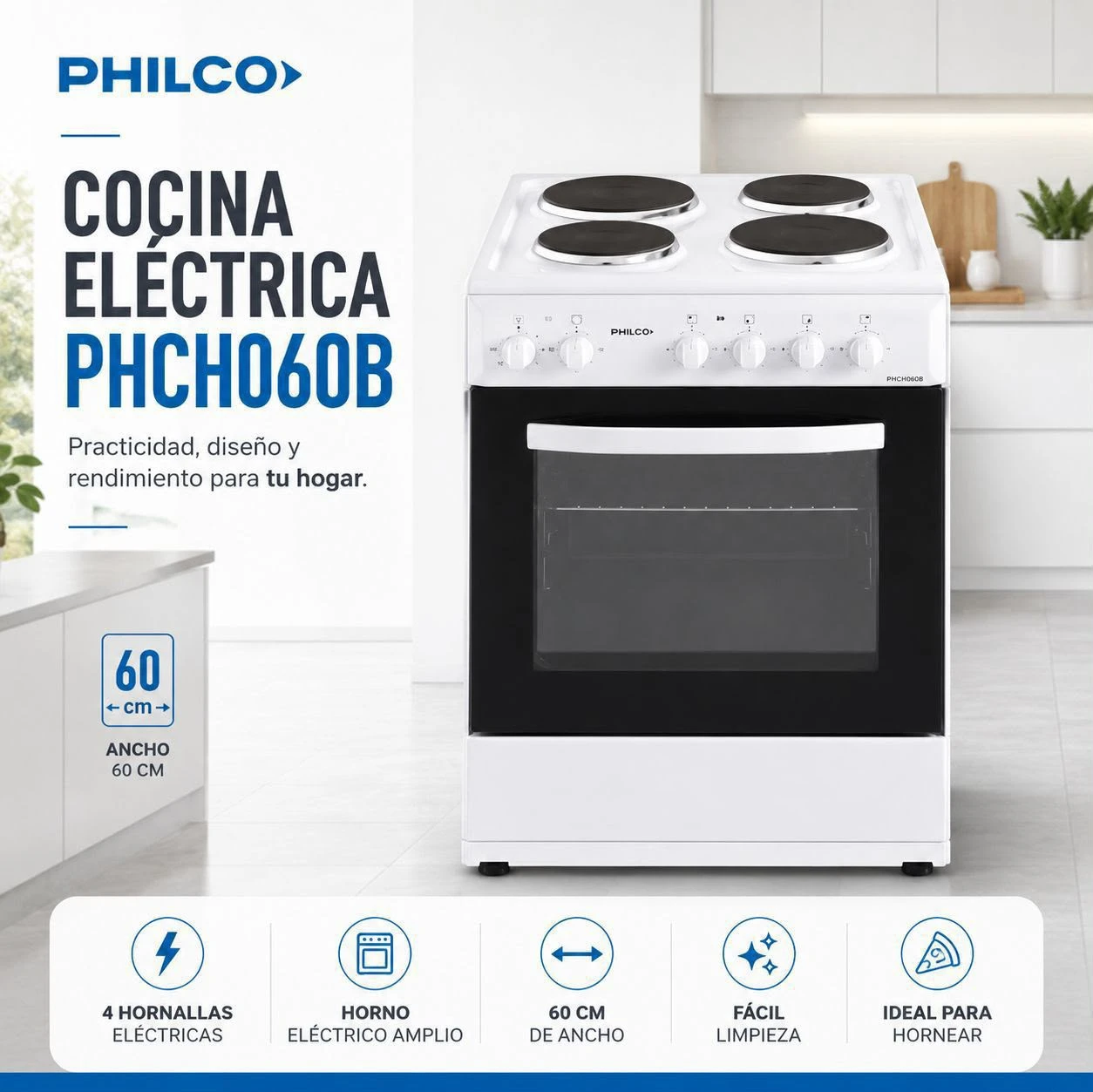 COCINA ELÉCTRICA PHILCO PHCH060B* BLANCA 
