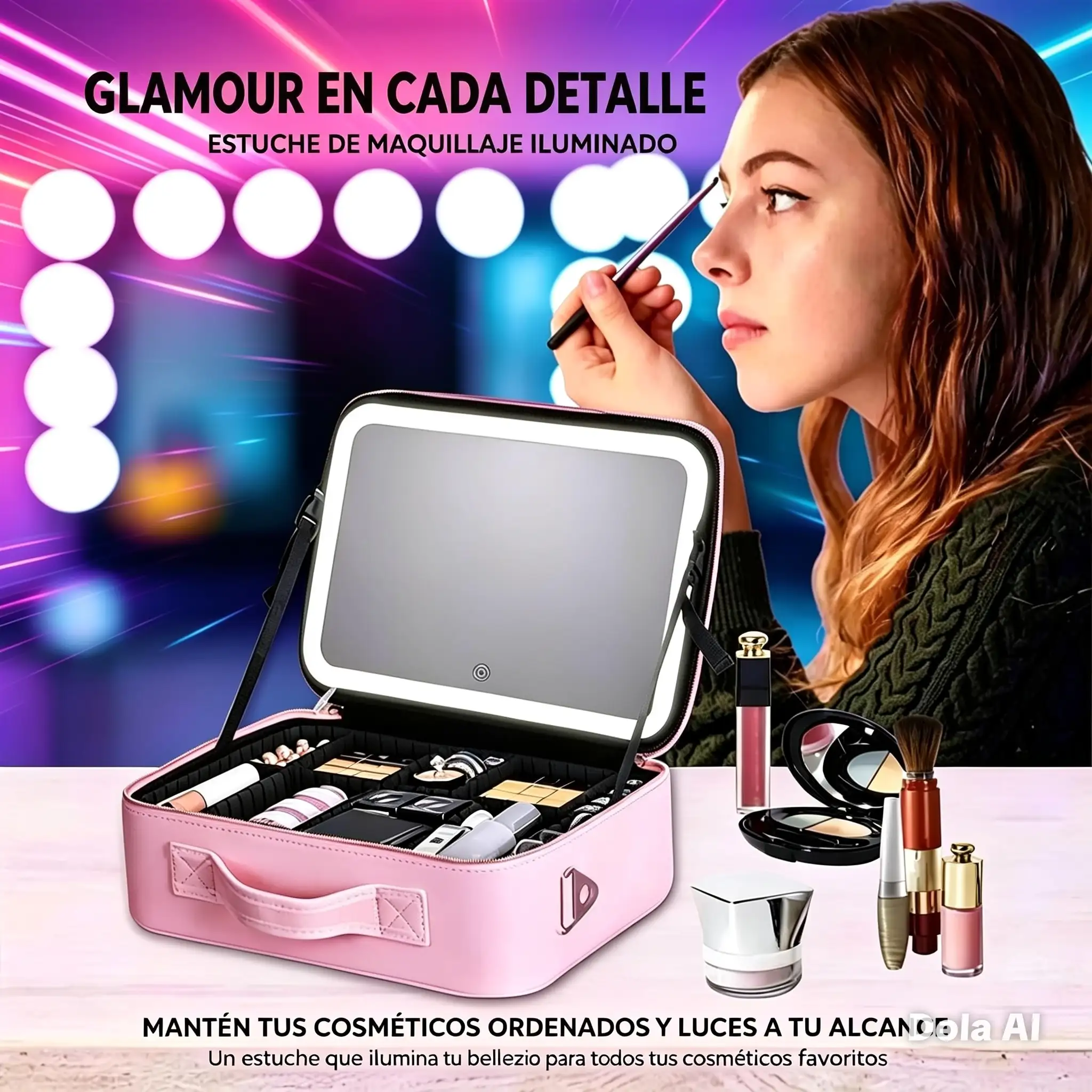 Cosmetiquera con espejo led 